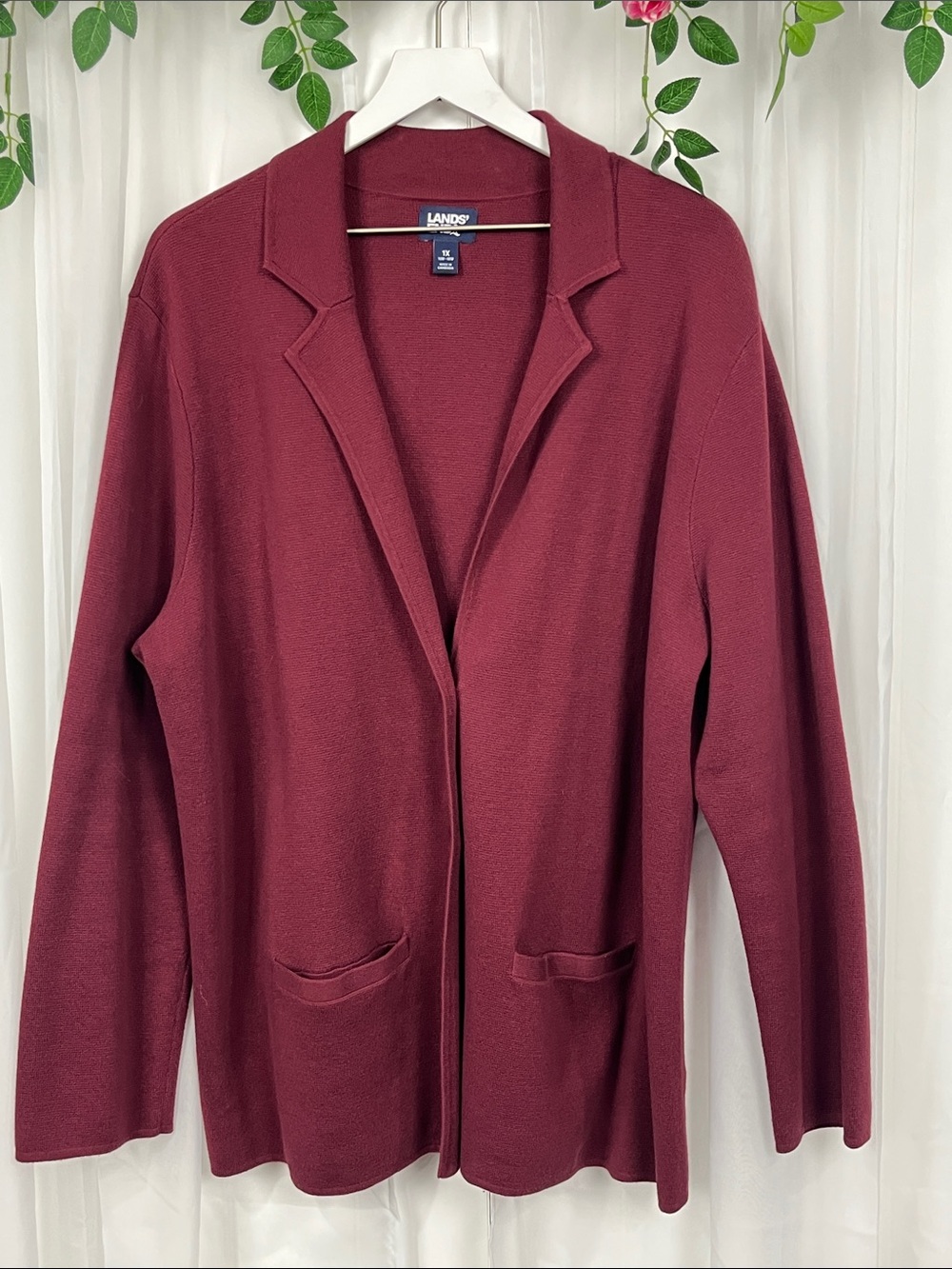 Lands’ End Blazer/Jacket 1X (16-18) Cabernet Notch Collar Classy Versatile EUC